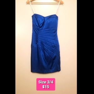 Strapless Peacock Blue Satin-Feel Dress